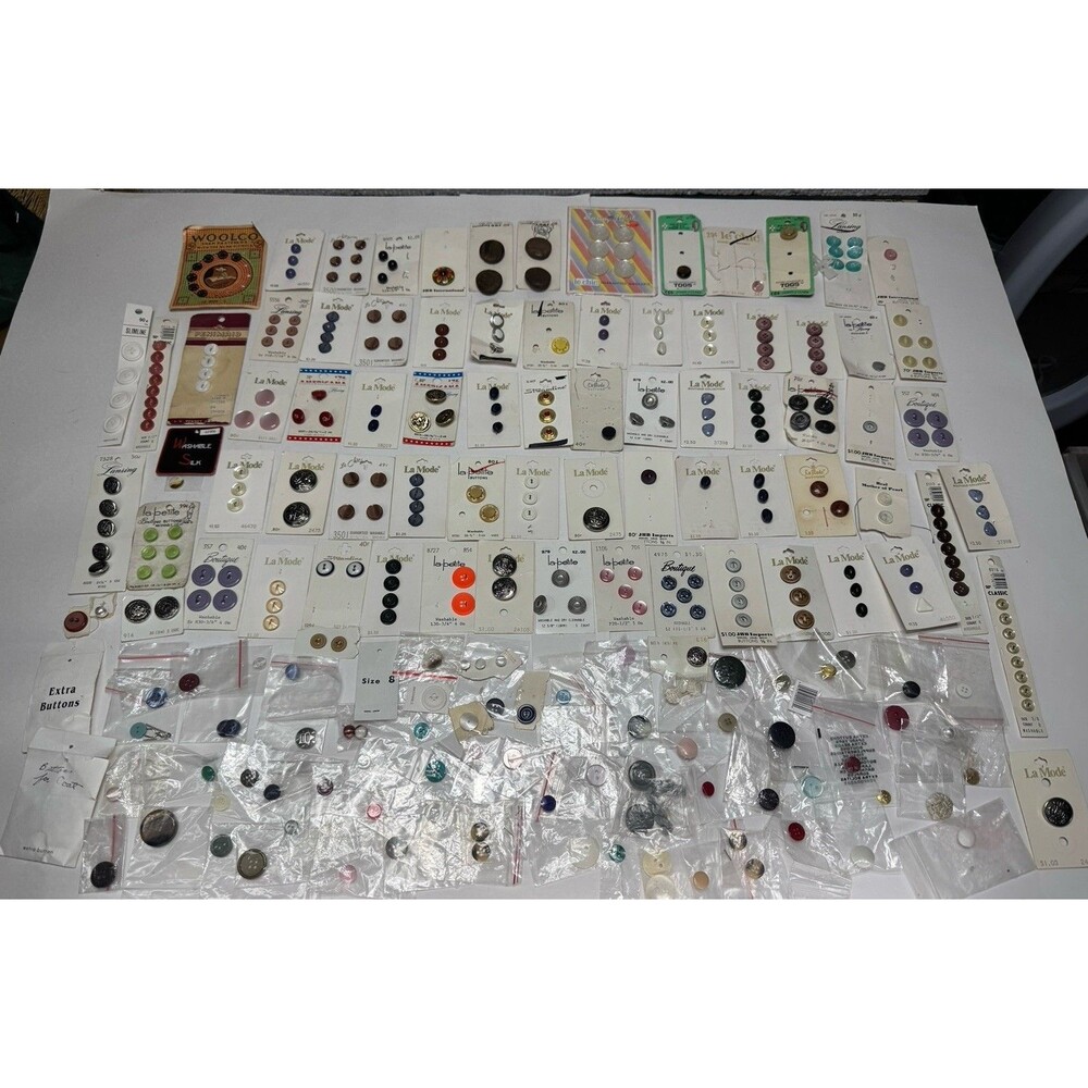 VTG Original Package Buttons Crafts Sewing Mixed Lot Plastic Metal Rare